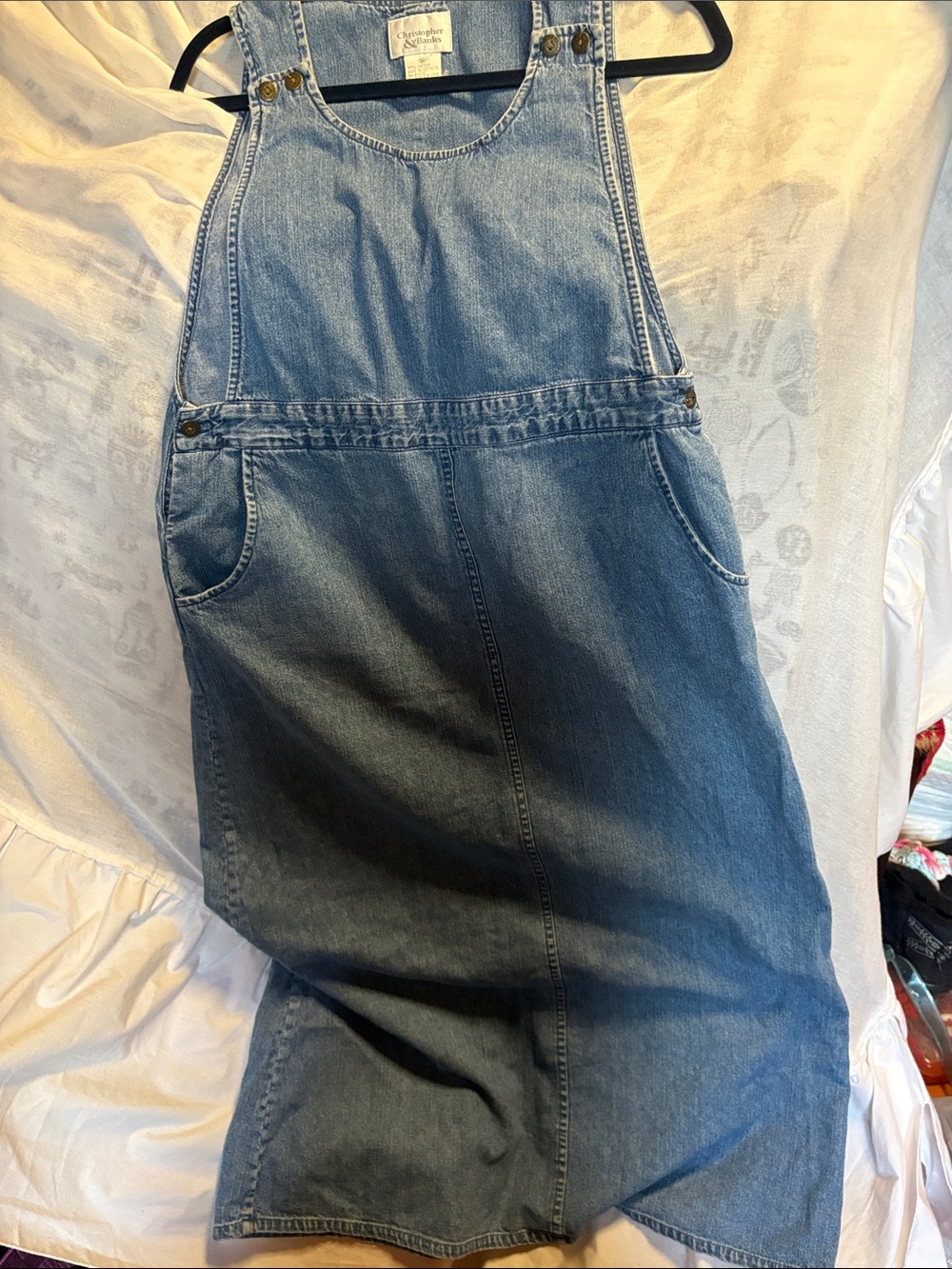 Christopher & Banks Light Blue Denim Overall Dress 19”waist 22”hip M